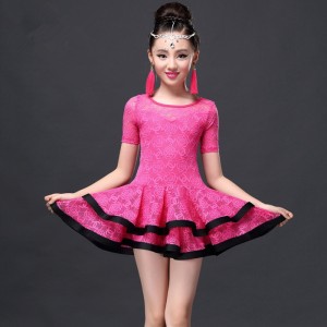 Girls latin dresses for kids children neon green red pink competition ...