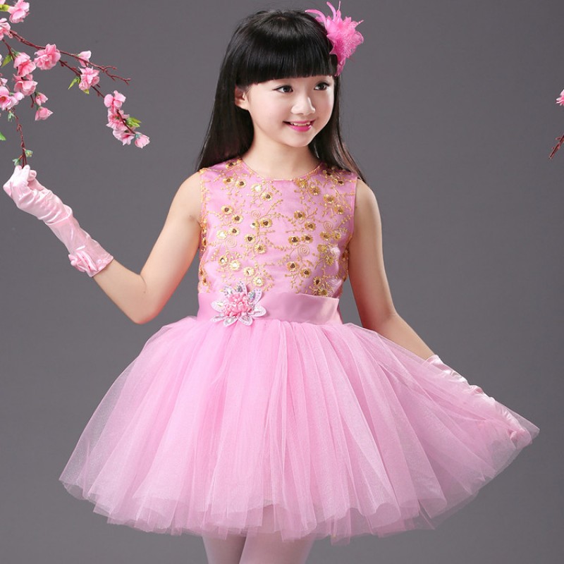 Kids ballroom jazz dance dress for girls pink school stage performance ...