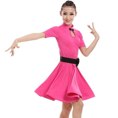 Kids latin dance dresses mint girls children red black orange green performance salsa rumba chacha dance dresses