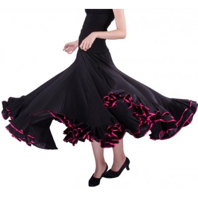 Red black long length full skirted women's ladies ballroom tango dancing skirts