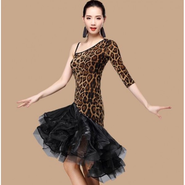 Leopard Latin Dance Dress Women Competition Ballroom Dance Dress Latin  Salsa Dresses Rumba Dress Fringe Dance Clothes Vestidos