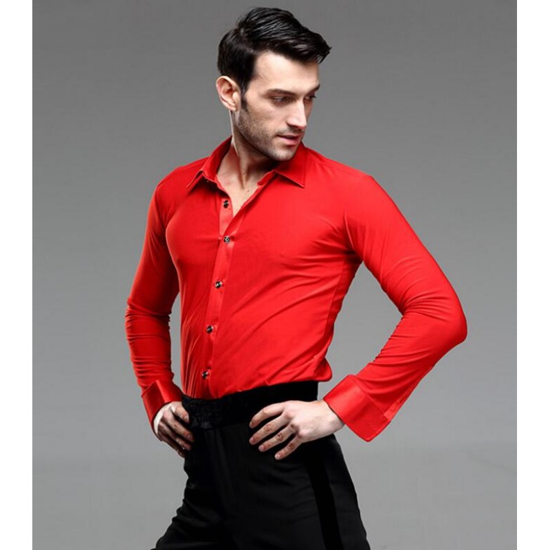 Red turn down collar long sleeves men\'s male competition performance ...