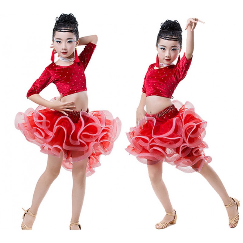 Royal blue pink Child Latin Dance Dresses Kids Ballroom Dance Costume ...