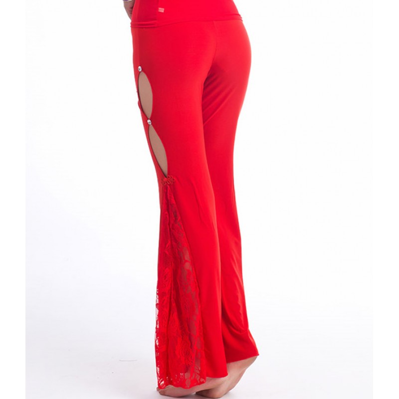 Black red Professional Belly Dance Flank Openings Lace Trousers Pants ...