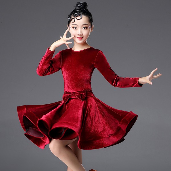 Professional Long Sleeve Latin Dance Competition Costume For Girls Stage Dance  Wear Fashion For Kids Dance Practice SL8492 From Wuguyufen, $48.96