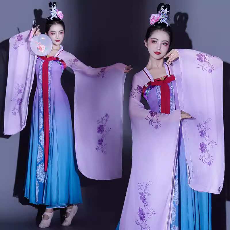 Traditional Chinese Women Oriental Dance Clothes Purple Hanfu