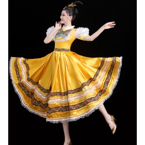 Russian national European palace dance performance dress for women girls yellow Maid cosplay costume stage opening dance big swing skirt