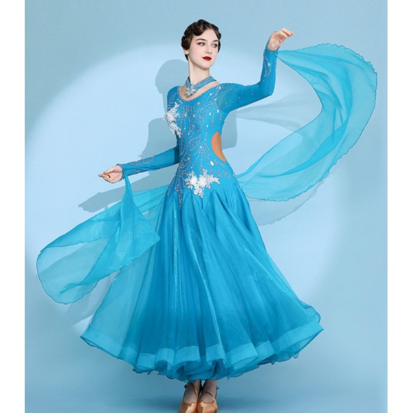  NSHZKQ Square Dance Dresses for Women Waltz Tango Practice Dance  Costumes Smooth Ice Silk Skirt Stretchy Flamenco Dress,Blue,S : Clothing,  Shoes & Jewelry