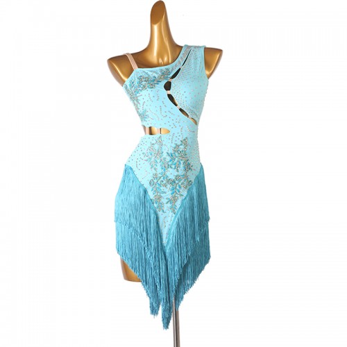 Turquoise competition latin dance dresses for women girls chacha rumba ...