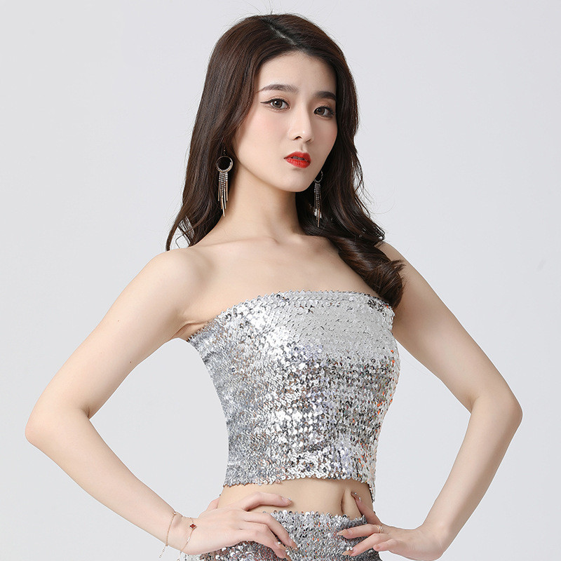 Strapless top with sequins - Silver