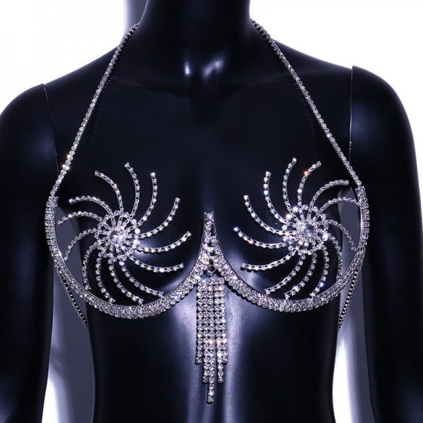 Women Sparkly Rhinestone Bra Body Chains Jewelry - 