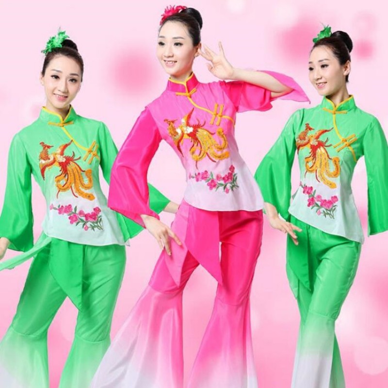 Women chinese folk dance costumes square dance clothing latin ballroom  practice dance uniforms yangko umbrella performances tops and skirts