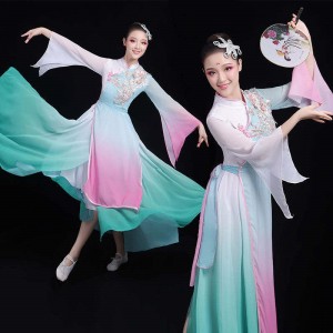 Women's chinese hanfu qipao dresses chinese  ancient traditional fairy dresses umbrella classical fan dance dresses