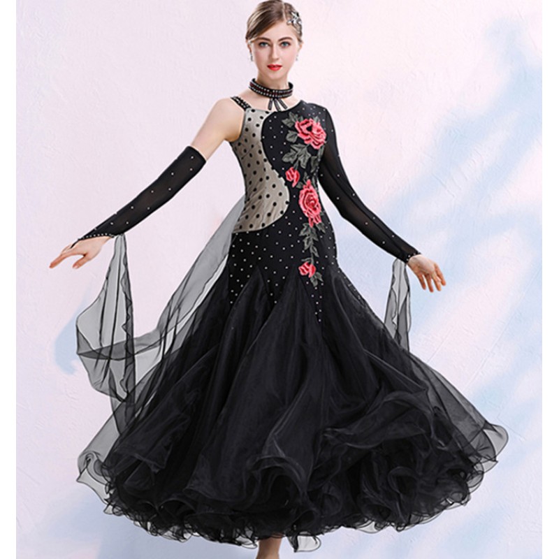 Women\'s girls ballroom dancing dresses waltz tango rose flowers ...