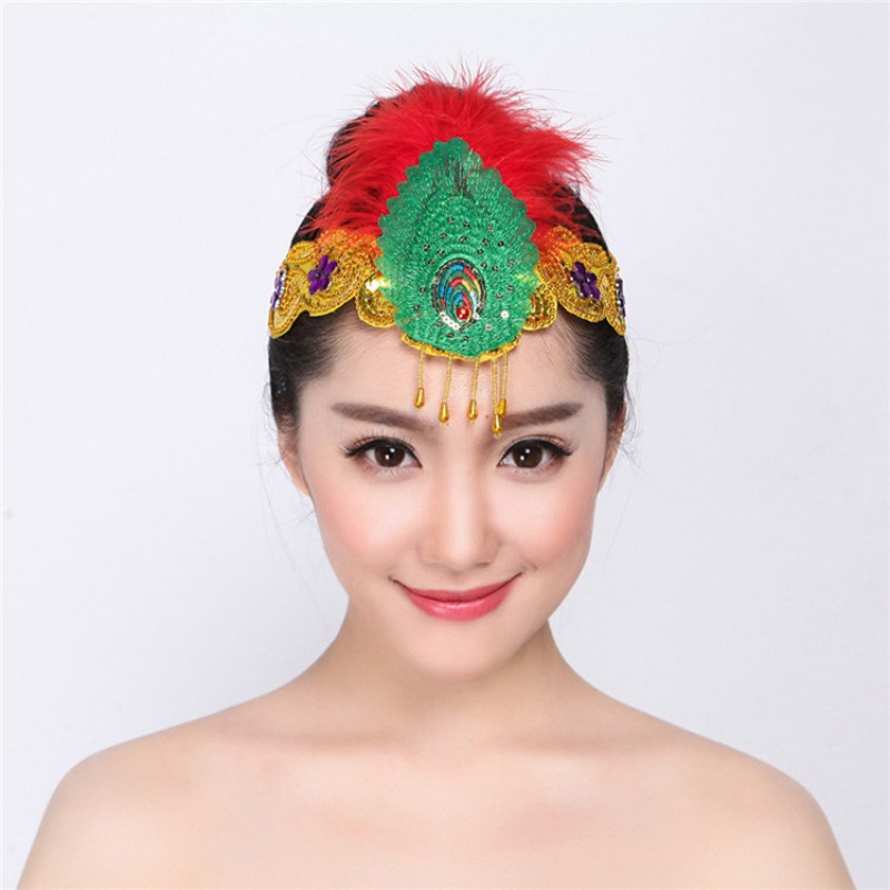 Women\'s girls modern dance feather headdress classical ancient traditional square  dance fairy drama style dance hair accessories- Content : One piece  headdress