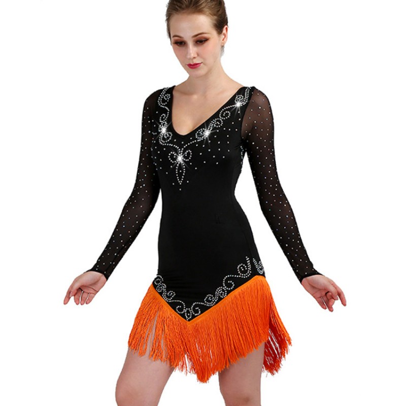 Women's tassels latin dresses girls competition stage performance professional rumba chacha salsa dancing dresses costumes