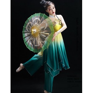 Royal blue Discount Ancient Traditional Fan Dance Younger Chinese Folk  Dance Costumes Women