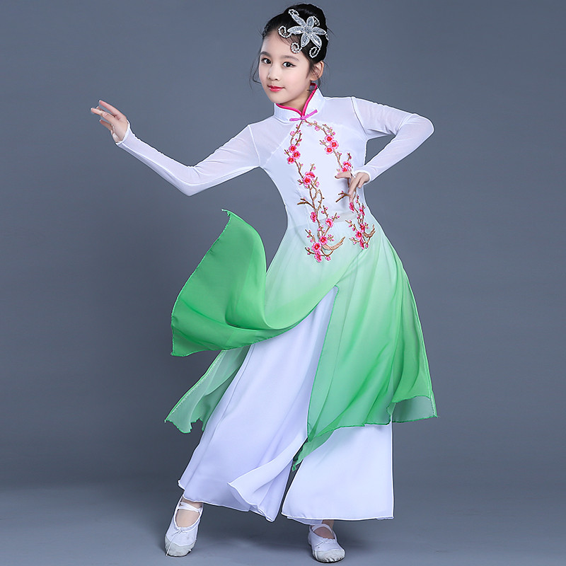 Girls Traditional Chinese Folk Dance Dresses Red Green Blue Fairy Children Photos Ancient Dance Film Cosplay Dance Costumes Material Microfiber And Spandex Not Stretchable Fabric