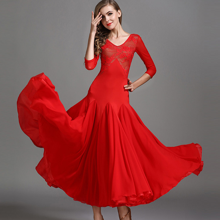 Details about  / Modern Tango Waltz Standard Dance Skirt Salsa Flamenco Ballroom Dress Black Red