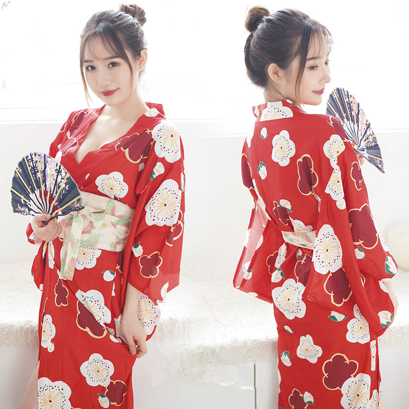 Women S Japanese Kimono Dress Pajamas Yukata With Obi Belt Japan Anime Drama Night Club Cosplay Robes Kimono Dresses Content Only Robe And One Size About 116cm In Bu