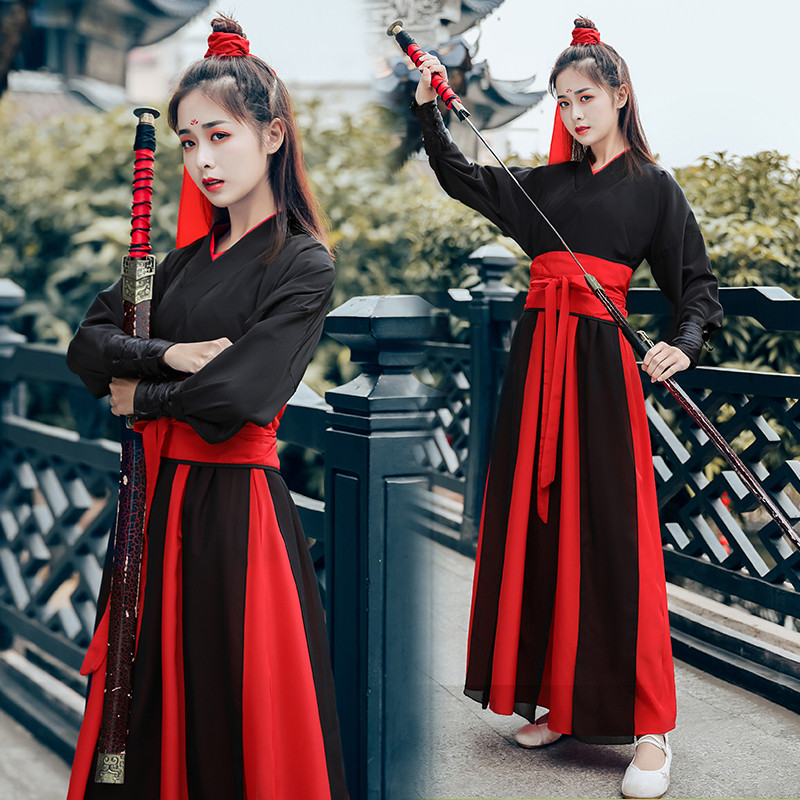 red and black chinese dress